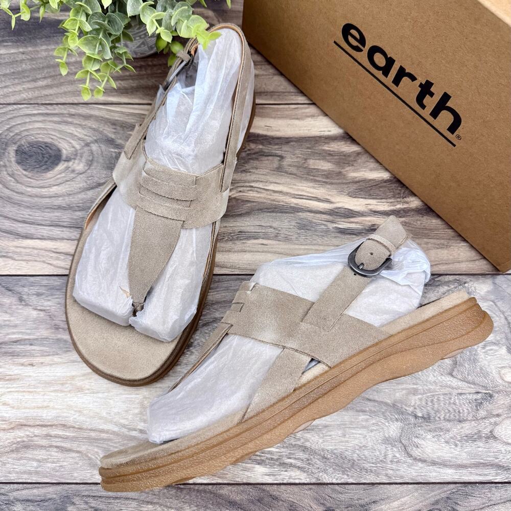 NIB Earth Luciana 10M Suede Leather Slingback Comfort Sandal Light Brown
